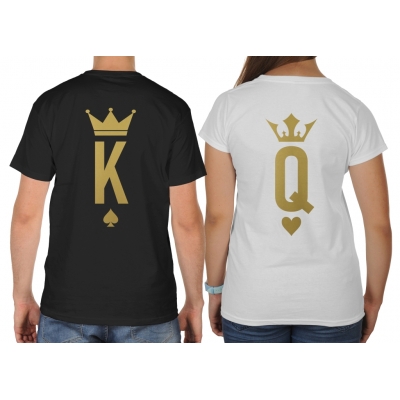 Koszulki ze złotym nadrukiem dla par zakochanych komplet 2 szt Queen King Poker